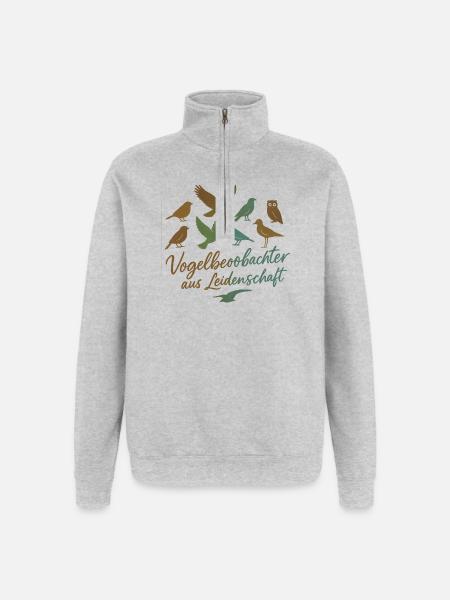 Vogelbeobachter aus Leidenschaft - Quarter-Zip-Sweatshirt - Grau meliert