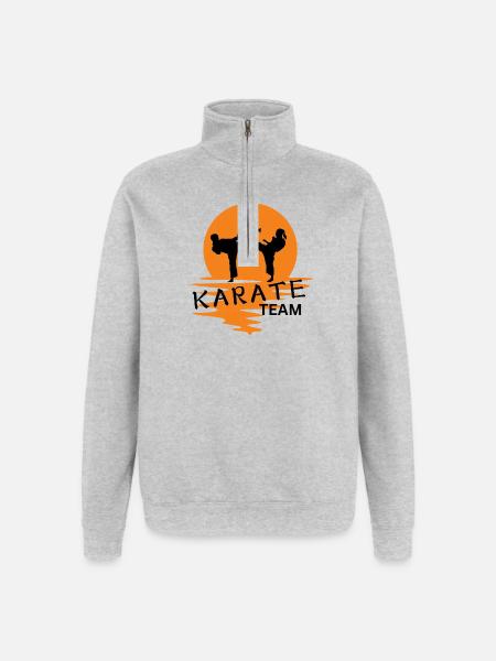 Karate-Duo Sonnenaufgangs-Silhouette - Quarter-Zip-Sweatshirt - Grau meliert