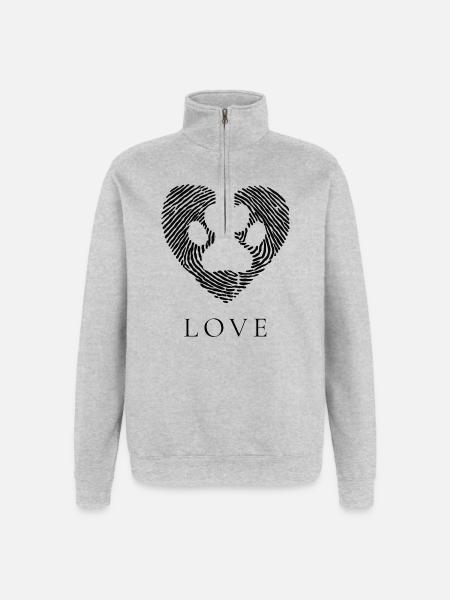 Pfotenherz Pfotenabdruck Herzdesign - Quarter-Zip-Sweatshirt - Grau meliert