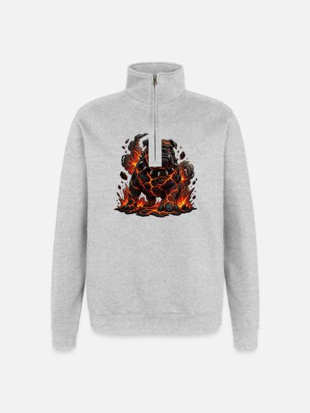 Lava Bulldog with Flame Claws - Quarter-Zip Sweatshirt - heather grey