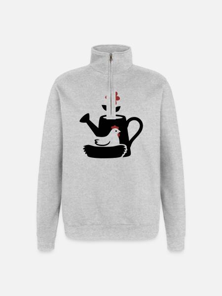 Giesskanne Huhn Nest Grafik - Quarter-Zip-Sweatshirt - Grau meliert