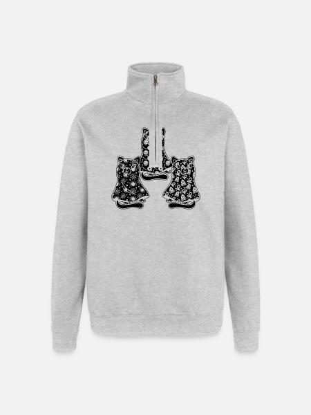Funny Halloween Cat Ghost - Quarter-Zip-Sweatshirt - Grau meliert