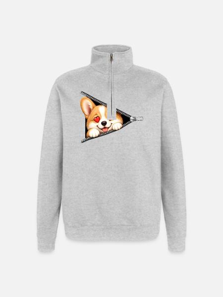 Corgi Hund Reißverschluss - Quarter-Zip-Sweatshirt - Grau meliert