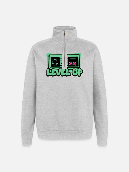 Level Up Controller Icon - Quarter-Zip-Sweatshirt - Grau meliert
