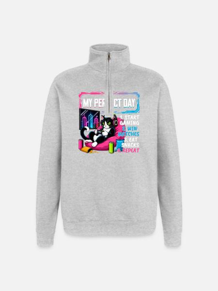 Gamer Gaming Cat Video Game - Quarter-Zip-Sweatshirt - Grau meliert