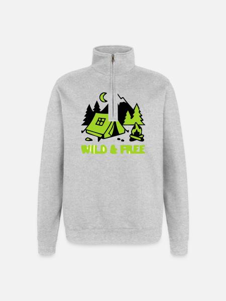 Camping Zelt Natur Grafik - Quarter-Zip-Sweatshirt - Grau meliert