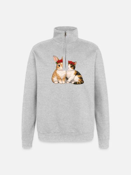 Rabbit and cat - Quarter-Zip Sweatshirt - heather grey