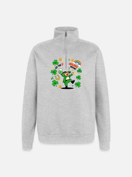 Shenanigans Begin Leprechaun - Quarter-Zip Sweatshirt - heather grey