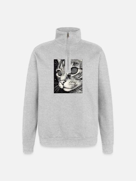 Hypnotischer Katzenblick im All - Quarter-Zip-Sweatshirt - Grau meliert