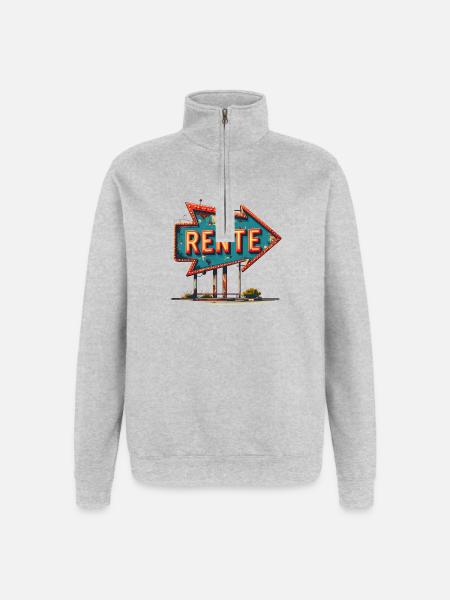 Pensionsskilt med pil – Vintage pensionsdesign - Sweatshirt med 1/4 lynlås - grå meleret