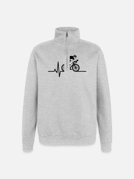 Rennrad Herzschlag EKG - Quarter-Zip-Sweatshirt - Grau meliert