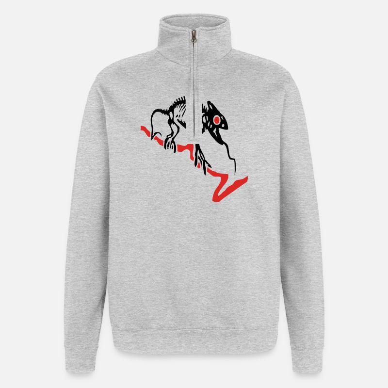 Gecko squelette - Sweat à zip 1/4 - gris chiné