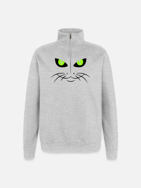 cat face - katzengesicht - Quarter-Zip-Sweatshirt - Grau meliert