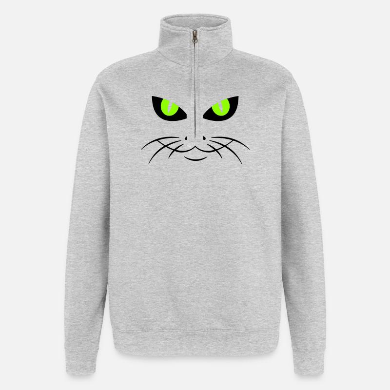 cat face - katzengesicht - Sweat à zip 1/4 - gris chiné