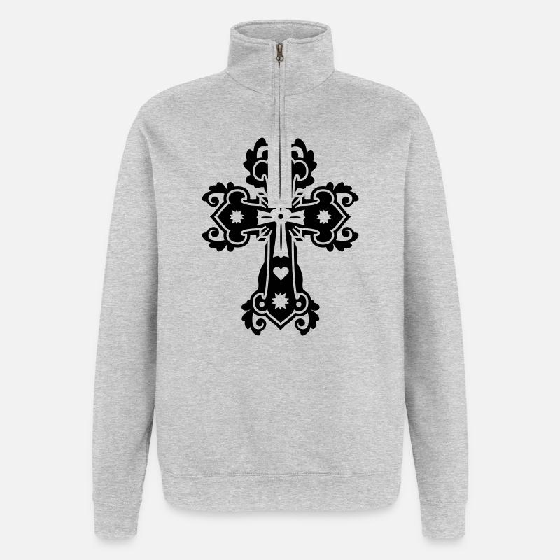 gothique croix religieuse croix - Sweat à zip 1/4 - gris chiné