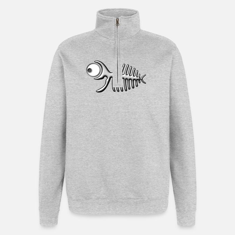 Fischgräte - Quarter-Zip-Sweatshirt - Grau meliert