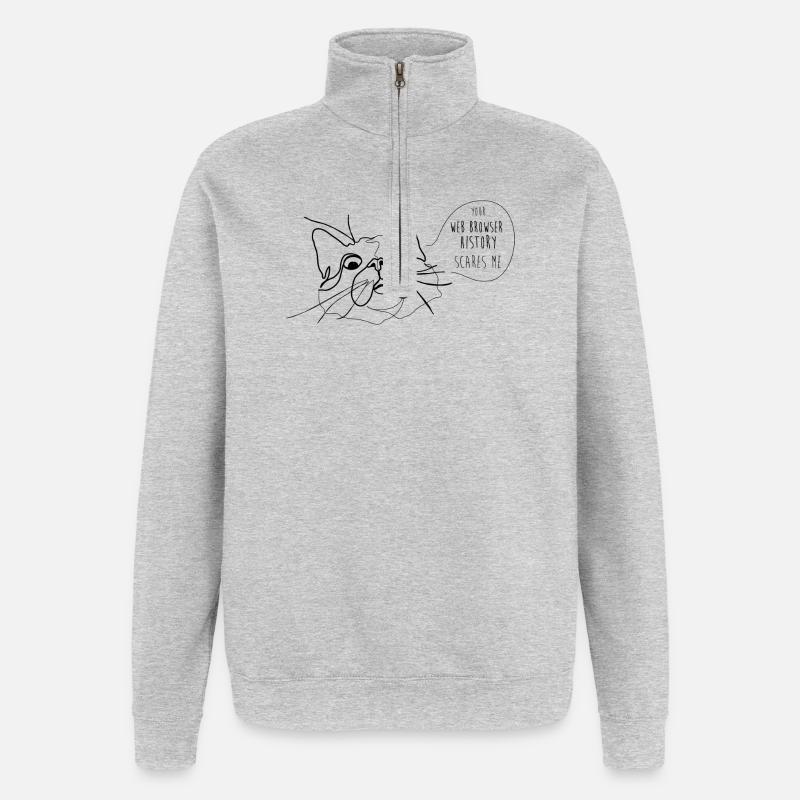Cat Meme - Scary Webbrowser History - Quarter-Zip-Sweatshirt - Grau meliert