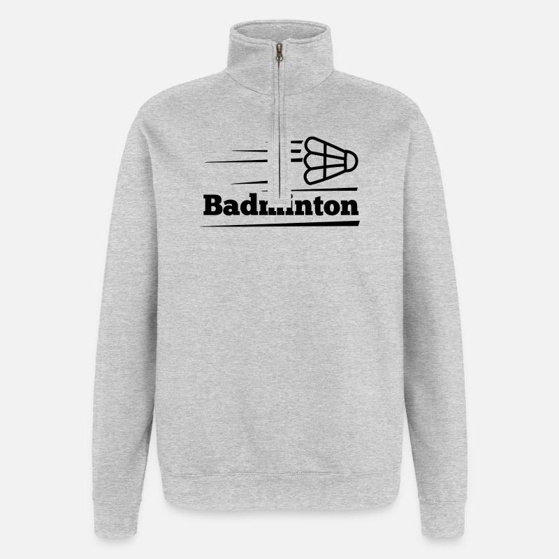 Badmintontext mit überfliegendem Shuttle - Quarter-Zip-Sweatshirt - Grau meliert