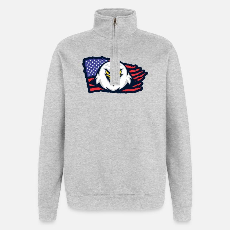 Aigle américain avec drapeau - Sweat à zip 1/4 - gris chiné