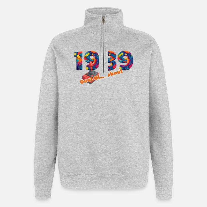 1989 – Retro Digital Gaming Stil - Quarter-Zip-Sweatshirt - Grau meliert