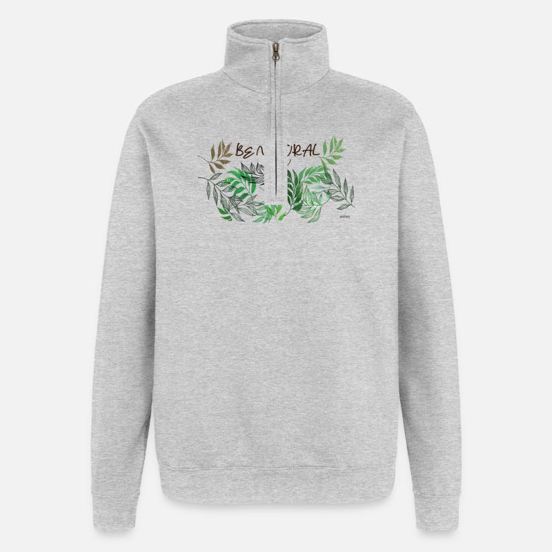 Natural Leaves Pattern - Quarter-Zip Sweatshirt - heather grey