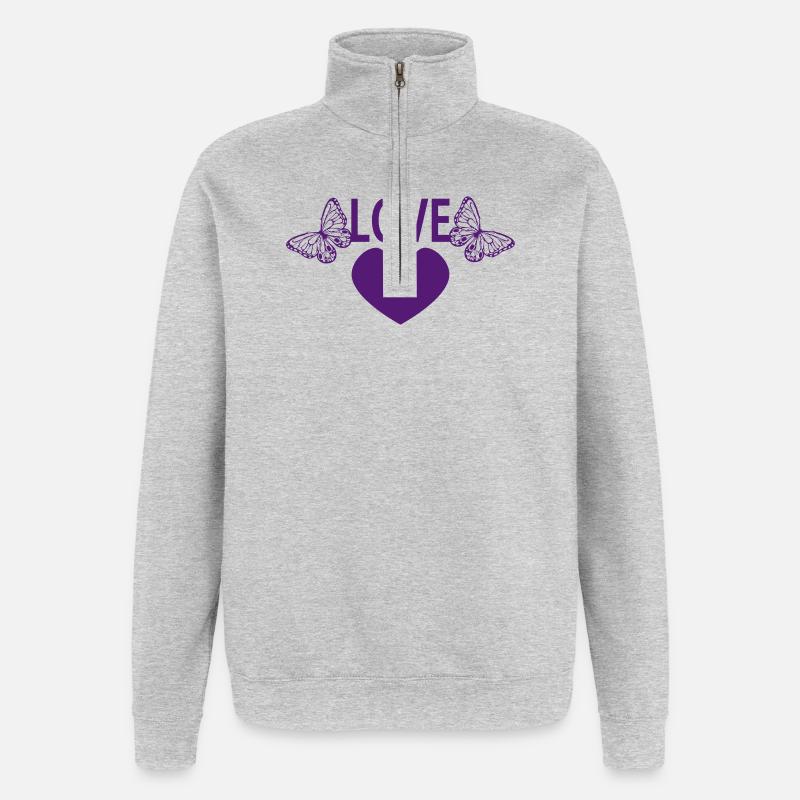AMOUR - Sweat à zip 1/4 - gris chiné