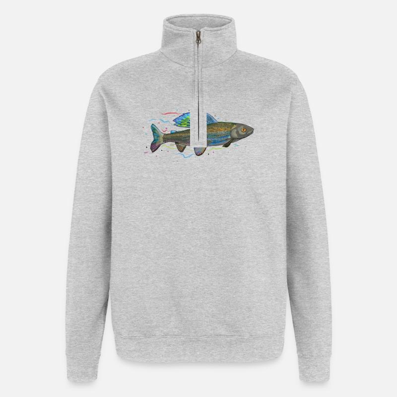 Chromatischer irisierender Fisch – Äsche - Quarter-Zip-Sweatshirt - Grau meliert