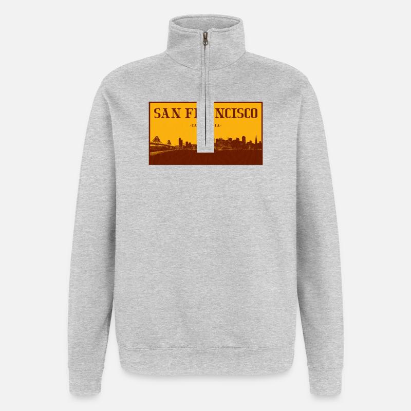 Rétro Skyline de San Francisco - Sweat à zip 1/4 - gris chiné