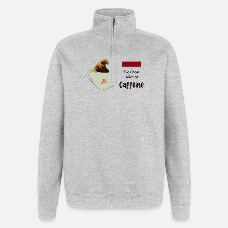 La grande vague de caféine - Sweat à zip 1/4 - gris chiné
