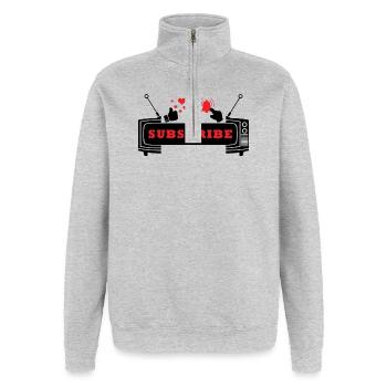 Heart and Bell Subscribe Icon Design - Quarter-Zip Sweatshirt - heather grey - Front - AI Model Female 172 light (172cm) & AI Model Male 178 dark (178cm)