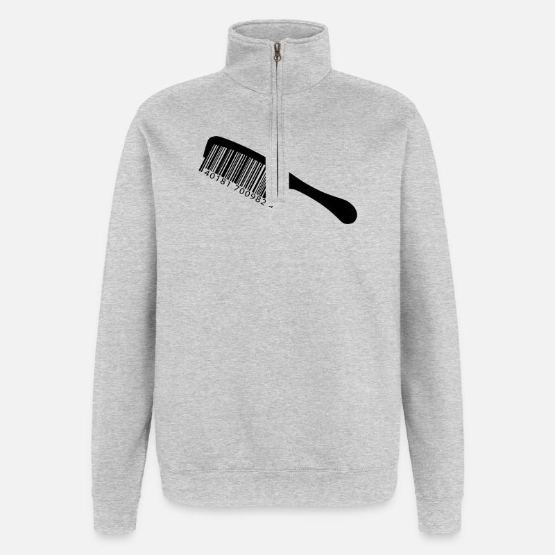 Illustrationskamm mit Barcode - Quarter-Zip-Sweatshirt - Grau meliert