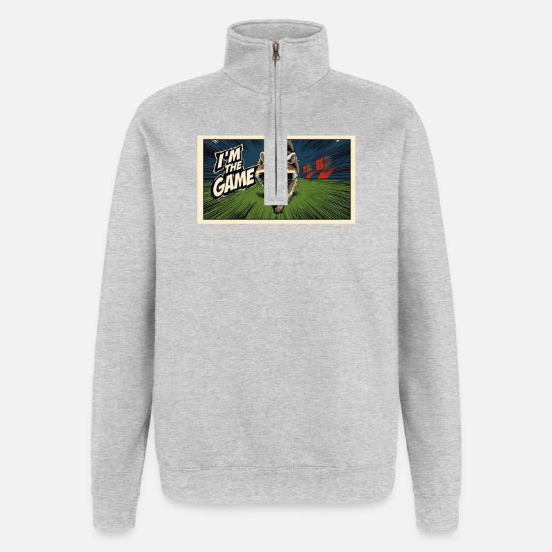Ich bin das Game Waschbär - Quarter-Zip-Sweatshirt - Grau meliert