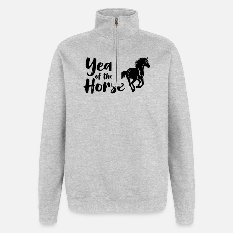 Année du Cheval Lettrage - Sweat à zip 1/4 - gris chiné