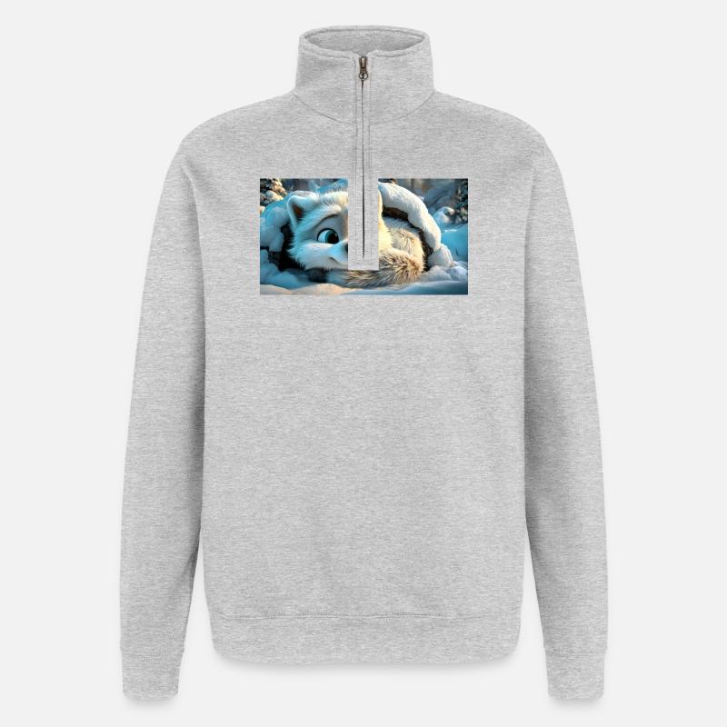 Flauschiger Polarfuchs im Schnee - Quarter-Zip-Sweatshirt - Grau meliert