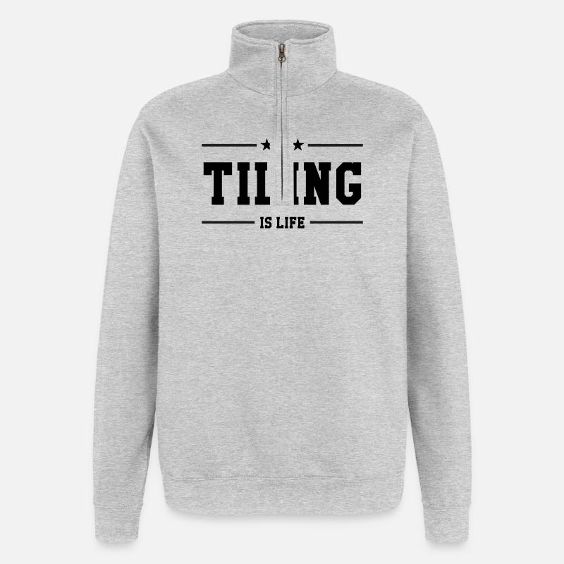Fliesen ist das Leben - Quarter-Zip-Sweatshirt - Grau meliert