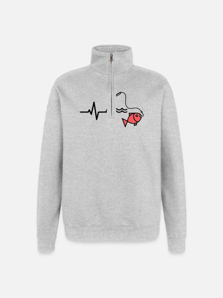 EKG Angelrute Fisch Outline - Quarter-Zip-Sweatshirt - Grau meliert