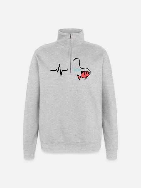 Puls Angelrute Fisch Farbig - Quarter-Zip-Sweatshirt - Grau meliert