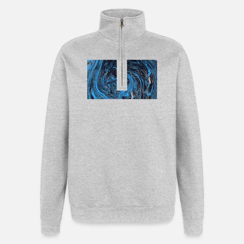Blau Schwarz Marmorfluss - Quarter-Zip-Sweatshirt - Grau meliert