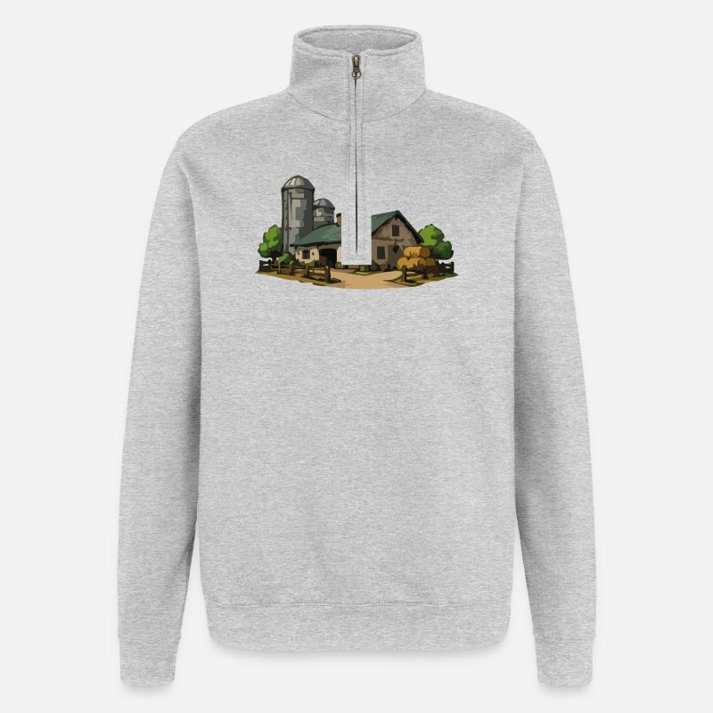 Ländliche Scheune mit Heu - Quarter-Zip-Sweatshirt - Grau meliert