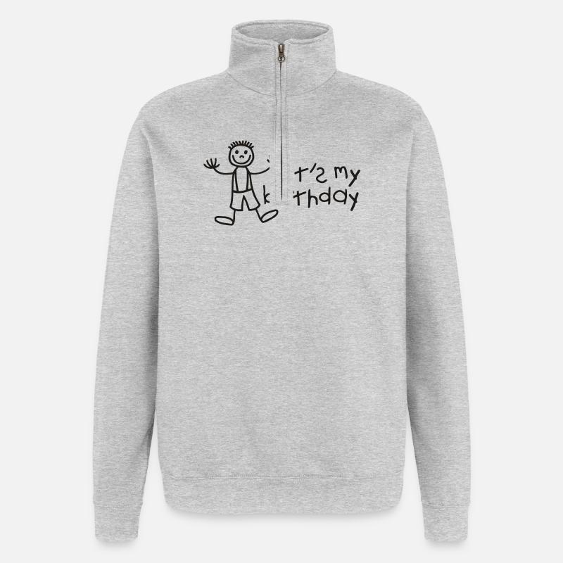 C'est mon anniversaire - Garçon - Sweat à zip 1/4 - gris chiné