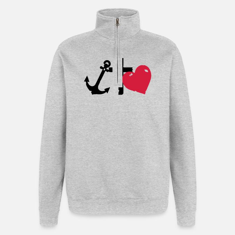 Rote Herzsilhouette glaube-liebe-Hoffnung - Quarter-Zip-Sweatshirt - Grau meliert