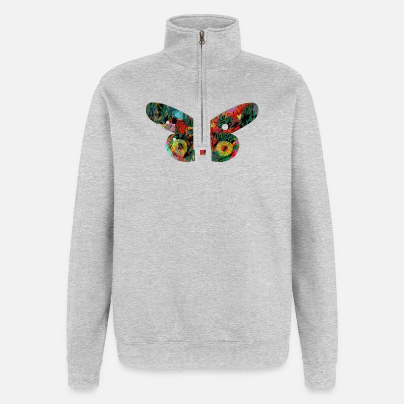 Bunter GraffitiSchmetterling - Quarter-Zip-Sweatshirt - Grau meliert