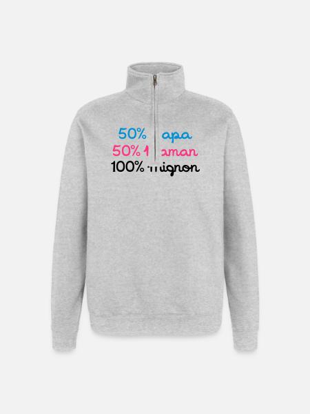 Papa 50% 50% 100% Nette Mom - Quarter-Zip-Sweatshirt - Grau meliert