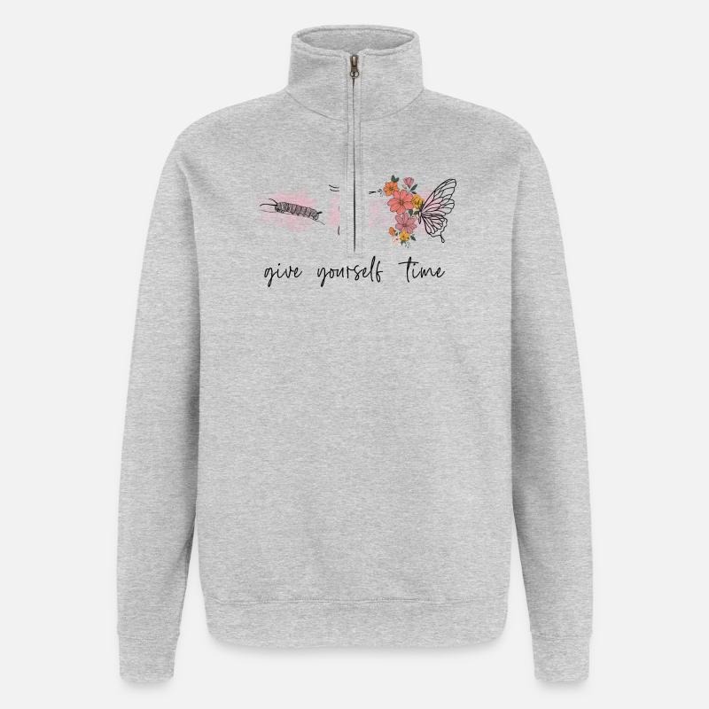 Gib dir Zeit - Quarter-Zip-Sweatshirt - Grau meliert