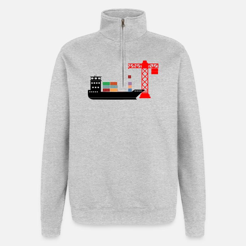 Seecontainerboot mit Kran Entladung 2 - Quarter-Zip-Sweatshirt - Grau meliert