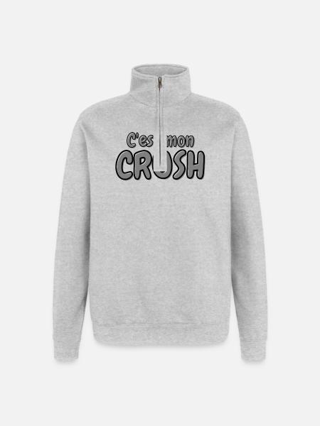 C'est mon crush, crush, béguin - Sweat à zip 1/4 - gris chiné