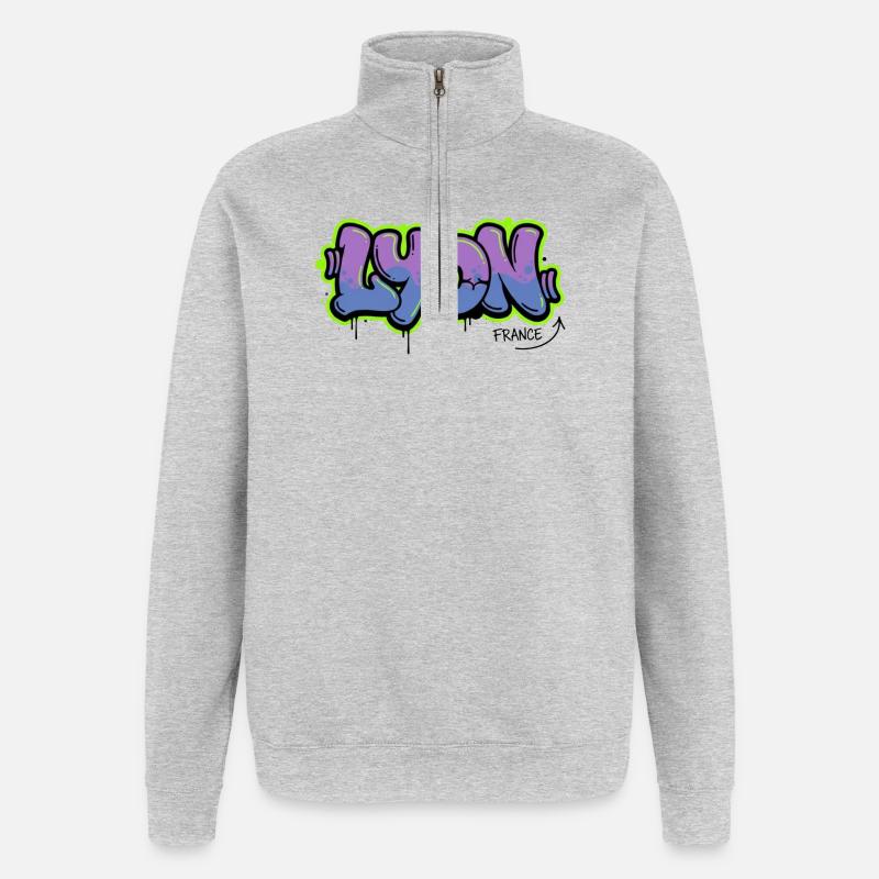 Lettrage graffiti Lyon - Sweat à zip 1/4 - gris chiné