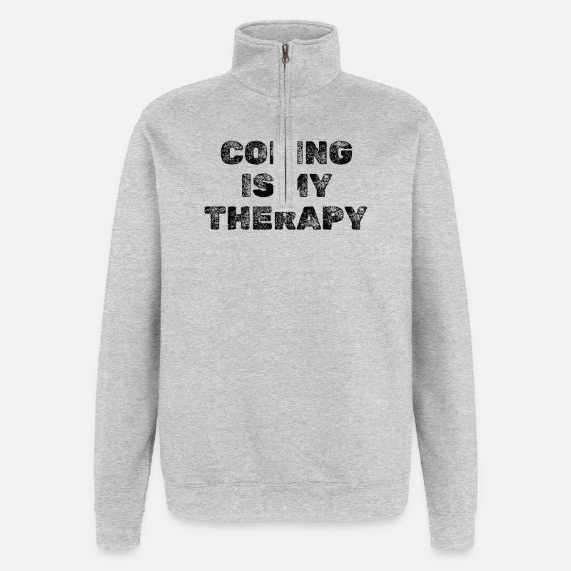 Coding Is My Therapy Developer Saying - Quarter-Zip Sweatshirt - heather grey