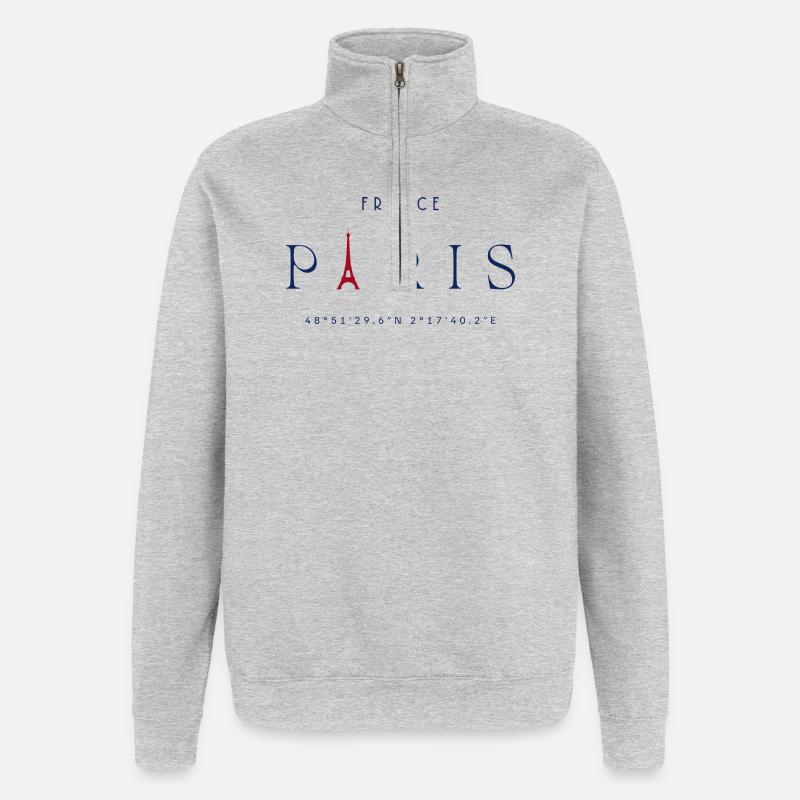 Paris Bleu Tour Eiffel Rouge - Sweat à zip 1/4 - gris chiné