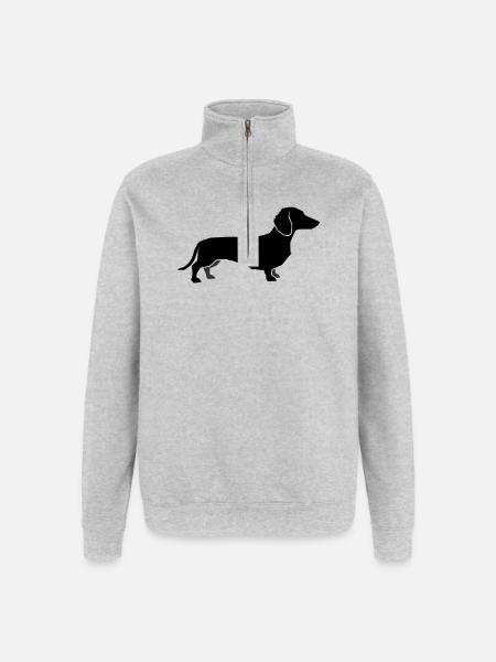 Dackel Hund Silhouette - Quarter-Zip-Sweatshirt - Grau meliert